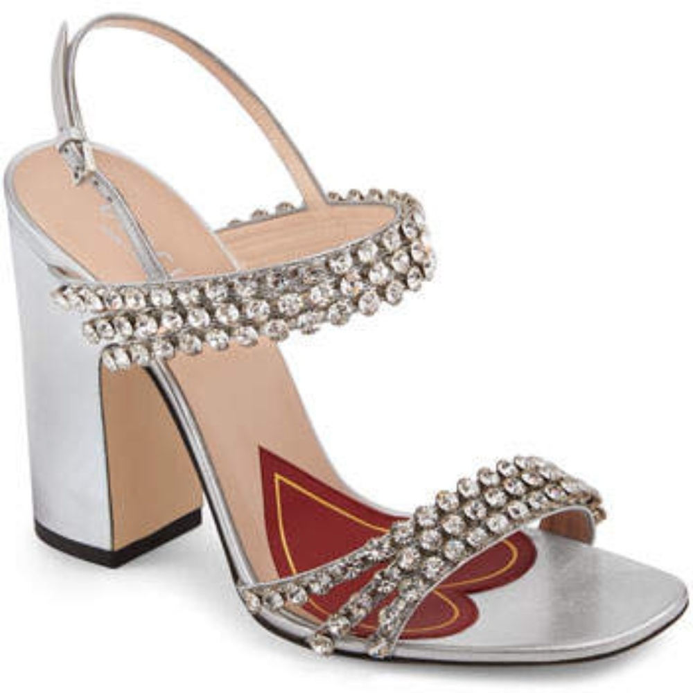 NWT Gucci Bertie Rhinestone Sandal - Silver